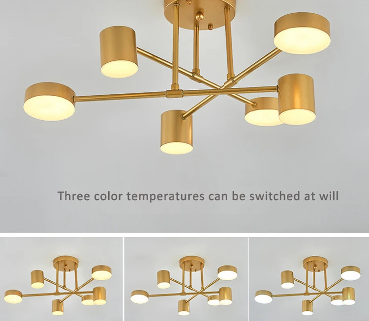 Sputnik Chandelier Mid Century Modern Nordic LED Ceiling Light Adjustable Arms Semi Flush Ceiling Light for Bedroom, Kitchen
