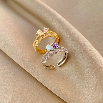 Double  zircon ring for women Amazon best-selling adjustable ring
