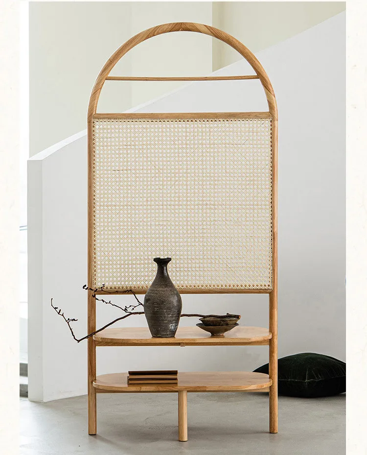 Dreamhause Nordic Fashion Decorative Solid Wood Floor Screen Living Room Handmade Wooden Rattan