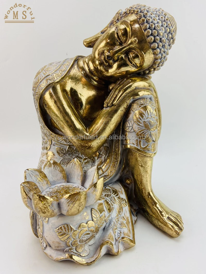 Factory price resin sitting buddha sculpture gold polystone figurines religious decor buddha statue for garden decoration
