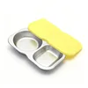 Yellow lid + double-compartment stainless steel