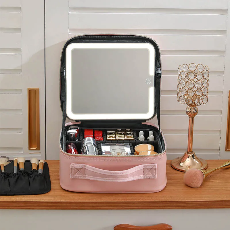 fashion makeup travel bag Vee Collective Porter Vanity Case Soft faux leather makeup and toiletry travel bag Two zippers and handle for ease of access and portability Aesthetic bag for storing your makeup JACE | Leather Cosmetics Travel