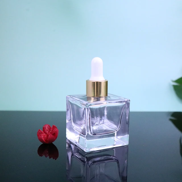 30ml Empty Packaging Clear Square Glass Serum Hair Oil Bottles With Dropper