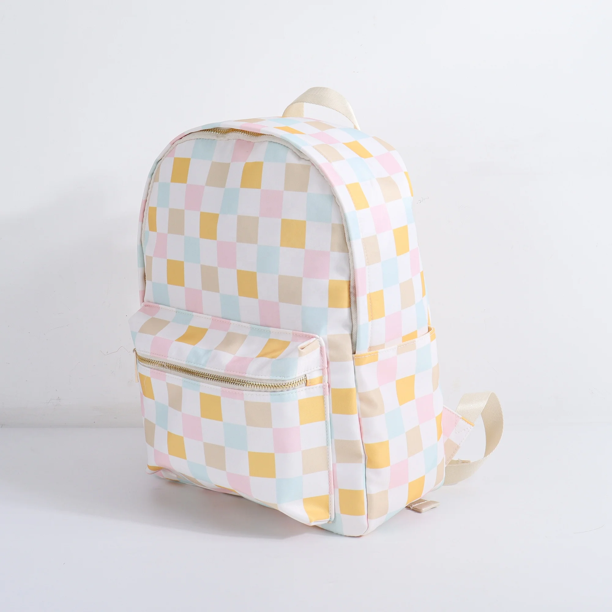 Keymay School Bag Custom Check Printed Backpack Waterproof Nylon Checkered Print School Bags for Girls Students Cute Backpacks