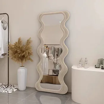 Home Decorative Large Irregular Shape Fabric Framed Full Body Dressing Mirror With Stand For Bedroom