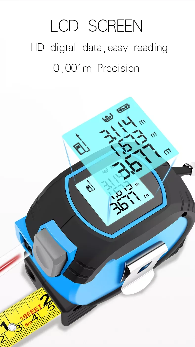Laser Distance Meter 3 in 1 with 5mTape 40m/60m Laser Measure & Laser Cross