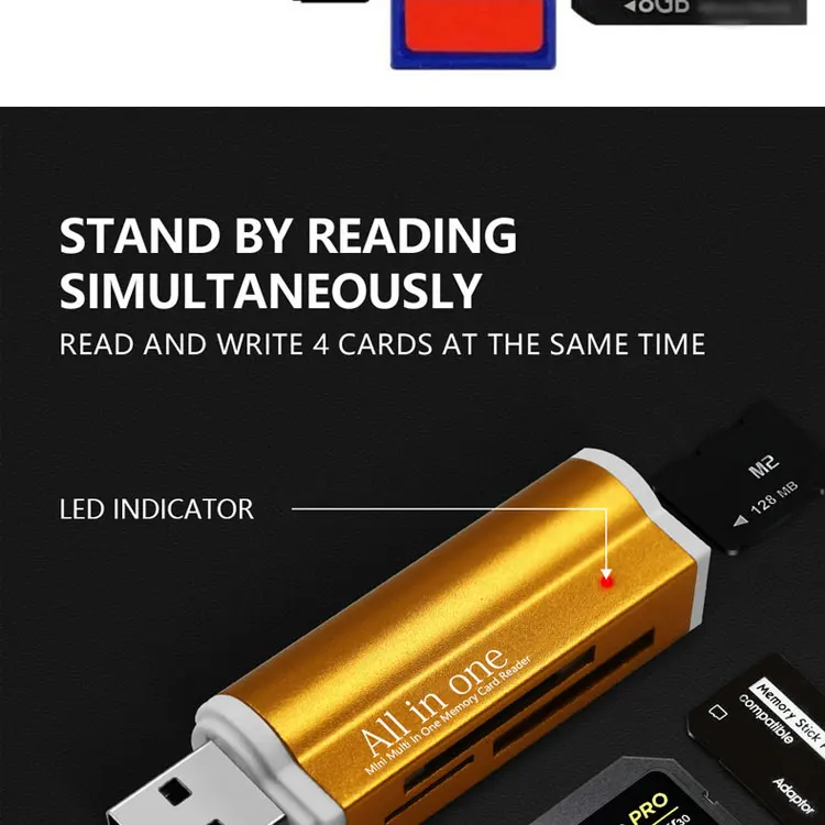 USB2.0 4 in 1 Multi Memory Card Reader All in One Card Reader  for Mini SD/MMC/TF Card/MS Lector de tarjetas