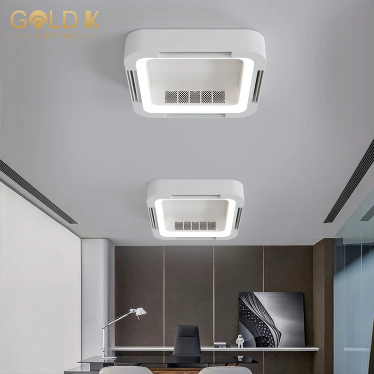 Modern Simple Ceiling Lamp Without Vane Blade Less Ceiling Box Fan Remote Control Square Bladeless Ceiling Fan LED 90 Gold K