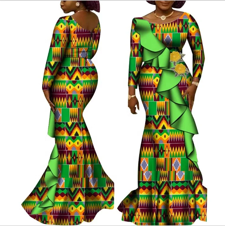 African Dashiki Party Dress Cotton Wax Bazin Dresses Batik Traditional ...