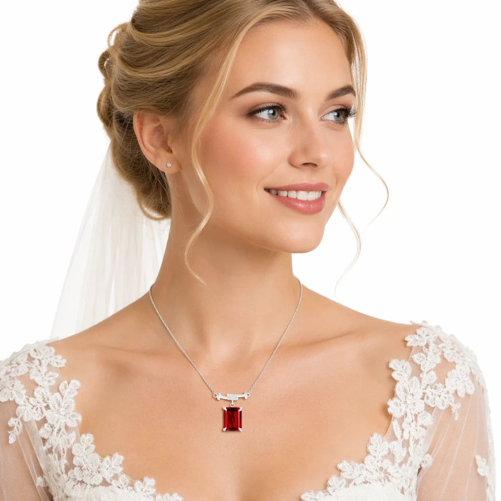 High Quality Trendy Laboratory Emerald Pendant Necklace 925 Sterling Silver Platinum Plated Ladies Engagement Party Mother's Day
