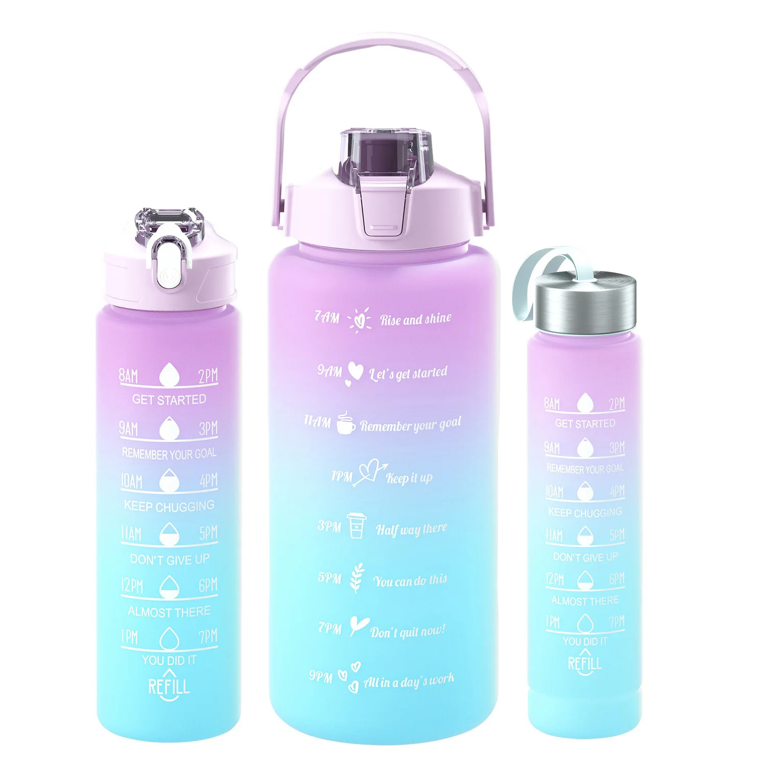 3 In 1 2000ml 900ml 300ml Portable Sports Gradient Color Drinking Water ...