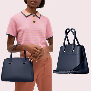 Custom Logo Leather Navy Ladies City Office Hand Bag Top Handle Satchel Handbag Purse for Women