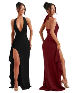 New Arrive Halter High Split Long Formal Party Dress Evening Gown