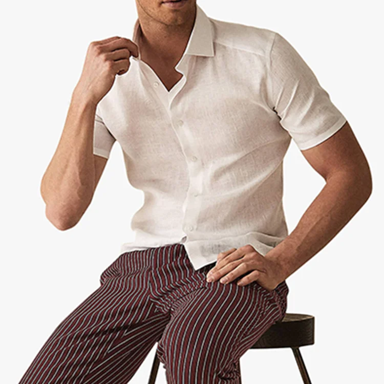 Mens Casual Linen Cotton Shirt Summer 