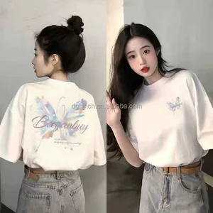 Women's Summer Polyester Cotton Casual T-Shirt New Round & V-Neck Short Sleeves Random Delivery for Teenagers