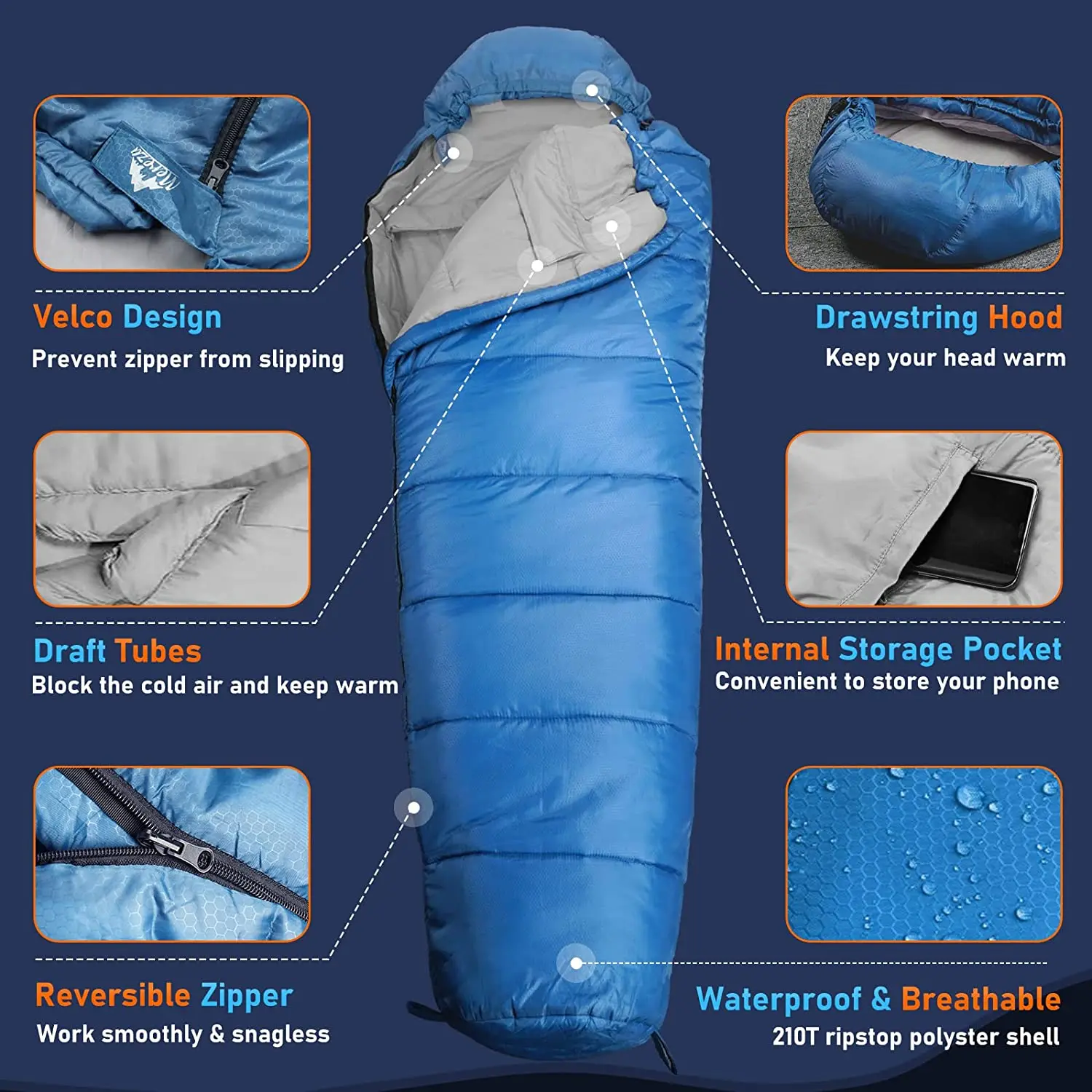 WOQI Relleno 80% 400g Camping Down Saco de dormir Extreme Seasonal