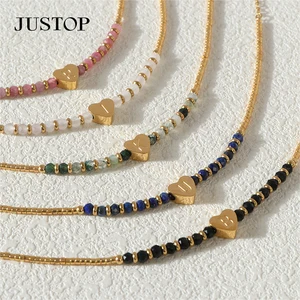 Statement Necklace Logo Words Making Pendant Charm Necklace 18K Gold Plated Natural Stone Join Chain Stainless Steel Fashion