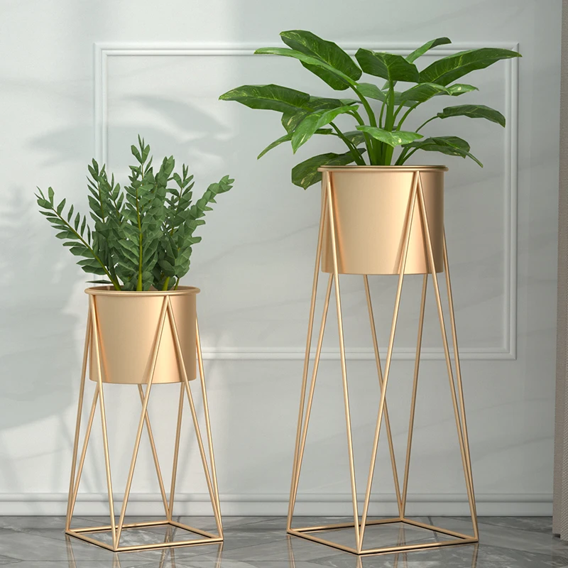 Gold Plant Stand Indoor with Adjustable Width Fits 8 to 12 Inch Pots,Mid-Century Flower Holder for Corner Display-Metal Planter and Pot Not Included 