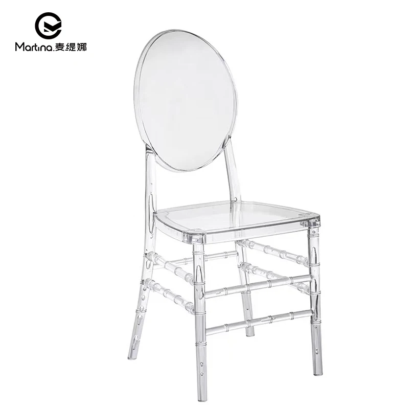 Chaise en Cristal Transparent en Résine Acrylique Ronde avec Dossier Détachable pour Usage en Hôtel, Restauration, Événement ou Bar en Plein Air, en Plastique Robuste