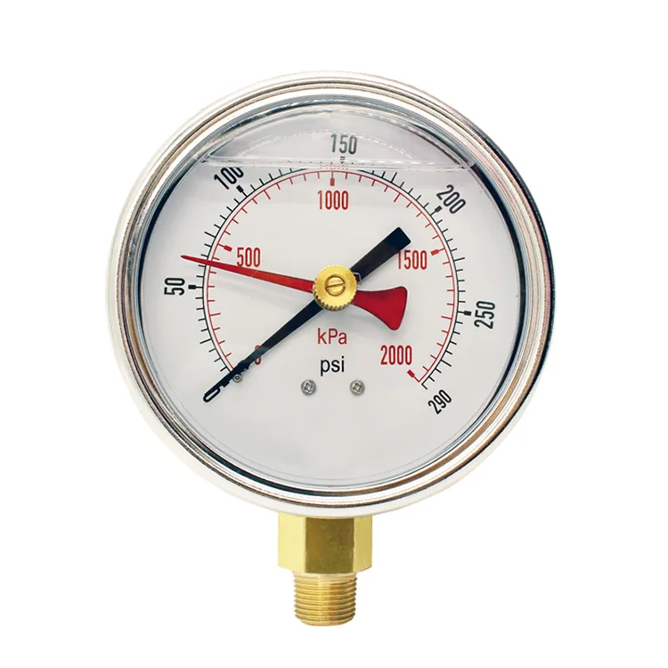 100mm Vibration-resistance Lazy Hand Analog Mechanical Dial Gauge Low Anti-shock Pressure Gauge with Red Needle Double Needle