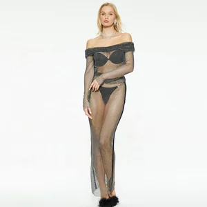 2026 Hot Style Sexy See Through Pants Women Rhinestone Diamonds Mesh Fishnet Sequin Bandage Trousers Crystal Mesh Pants