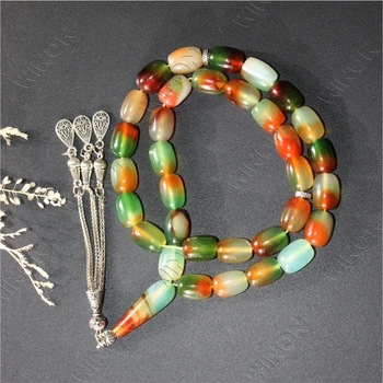 Natural Peacock Agate 10*14mm Beads With Sliver Accessories Islamic Prayer Beads Muslim Tasbih Islamique Misbaha Handmade