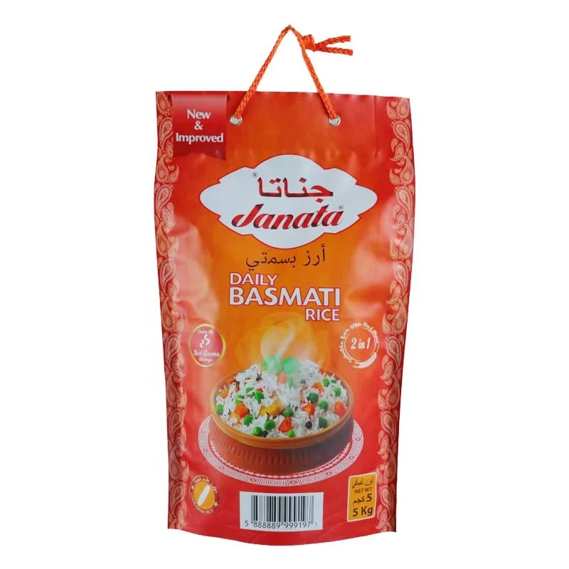 Custom Logo Print Thailand Basmati Rice Packing Bags 1kg 2kg 5kg 10kg Plastic Rice Packaging Bags with Rope Handle
