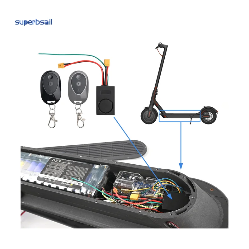 Superbsail 36-72v Anti-Theft Lock Device One-Button Start Remote Control Secure Alarm Apparatus Electric Bike Scooter Accessory