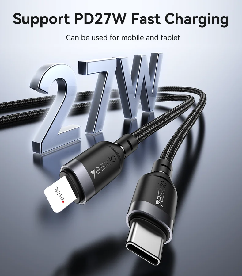 Yesido CA189 1.2M PD 27W charge rapide type-c vers IP Max avec câble de données tressé de transfert de données 480Mbps