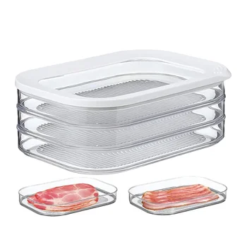 Airtight Deli Meat Storage Boxes PP Plastic Refrigerator Bacon Food Storage Containers with Stackable Lids
