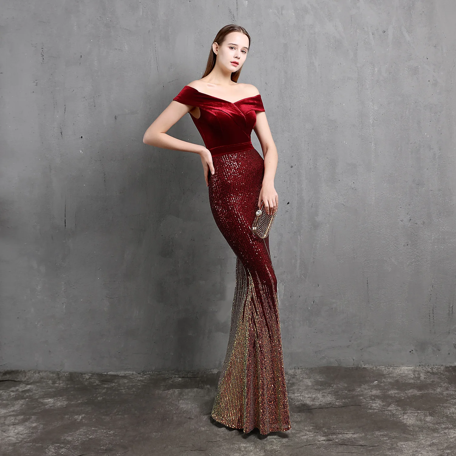 chinese dress ladies Sparkly Mermaid Corset Long Prom Dress Party Dress with Split PSK415 US12 / Royal Blue main image 1