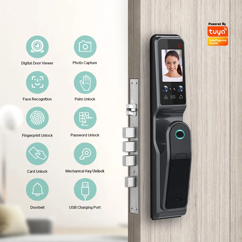 Tuya Screen Face Recognition Camera Doorlock Fingerprint Mortise
