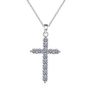 High Quality 0.36-3.6ct VVS D Color Moissanite Cross Pendant Necklace Gold Plated S925 Sterling Silver Christian Women's Jewelry