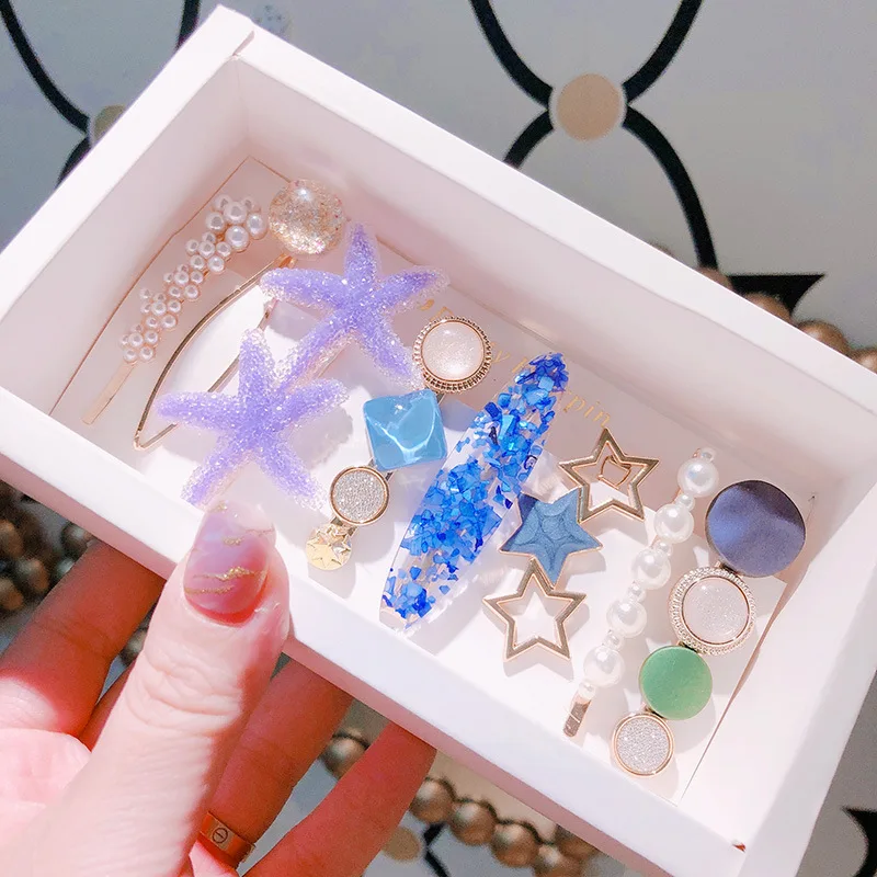 Pearl Crystal Hairgrips 7pcs Set Hair Clips Princess Fashion Women Vintage Pearl Marbling Hairgrip Accessories