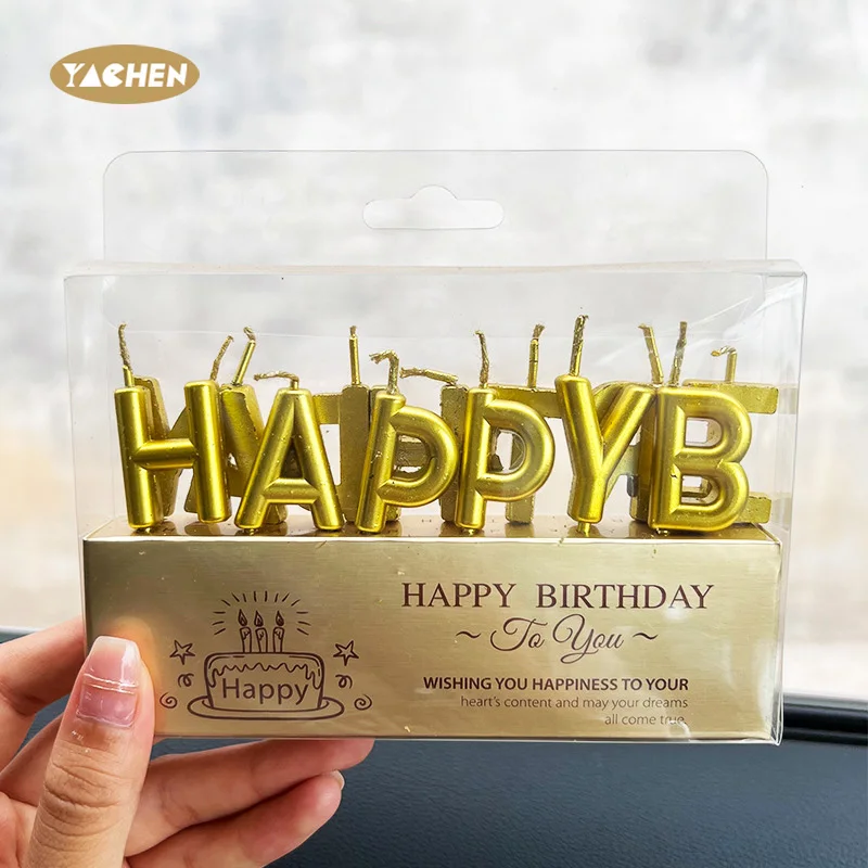 Yachen New Arrival Party Cake Decorations 13pcs/pack Sparkling Happy Birthday Letters Cake Candles Set