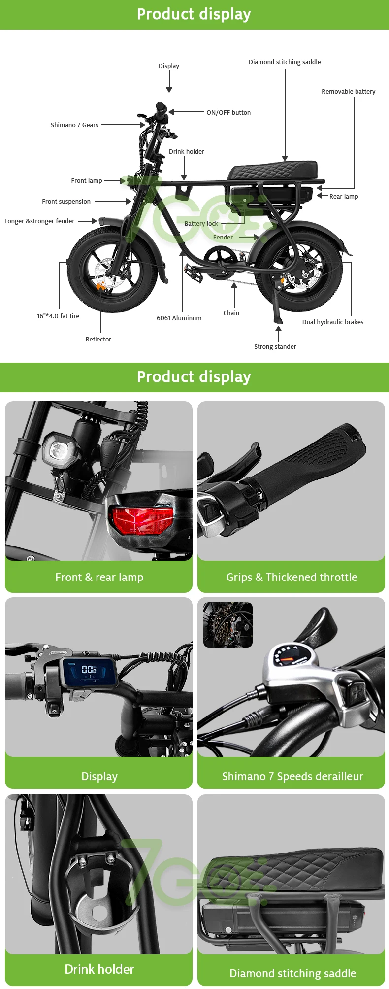 7GO EB16 36V 13AH Lithium Battery Ebike Electric Fat Bike 750W ...