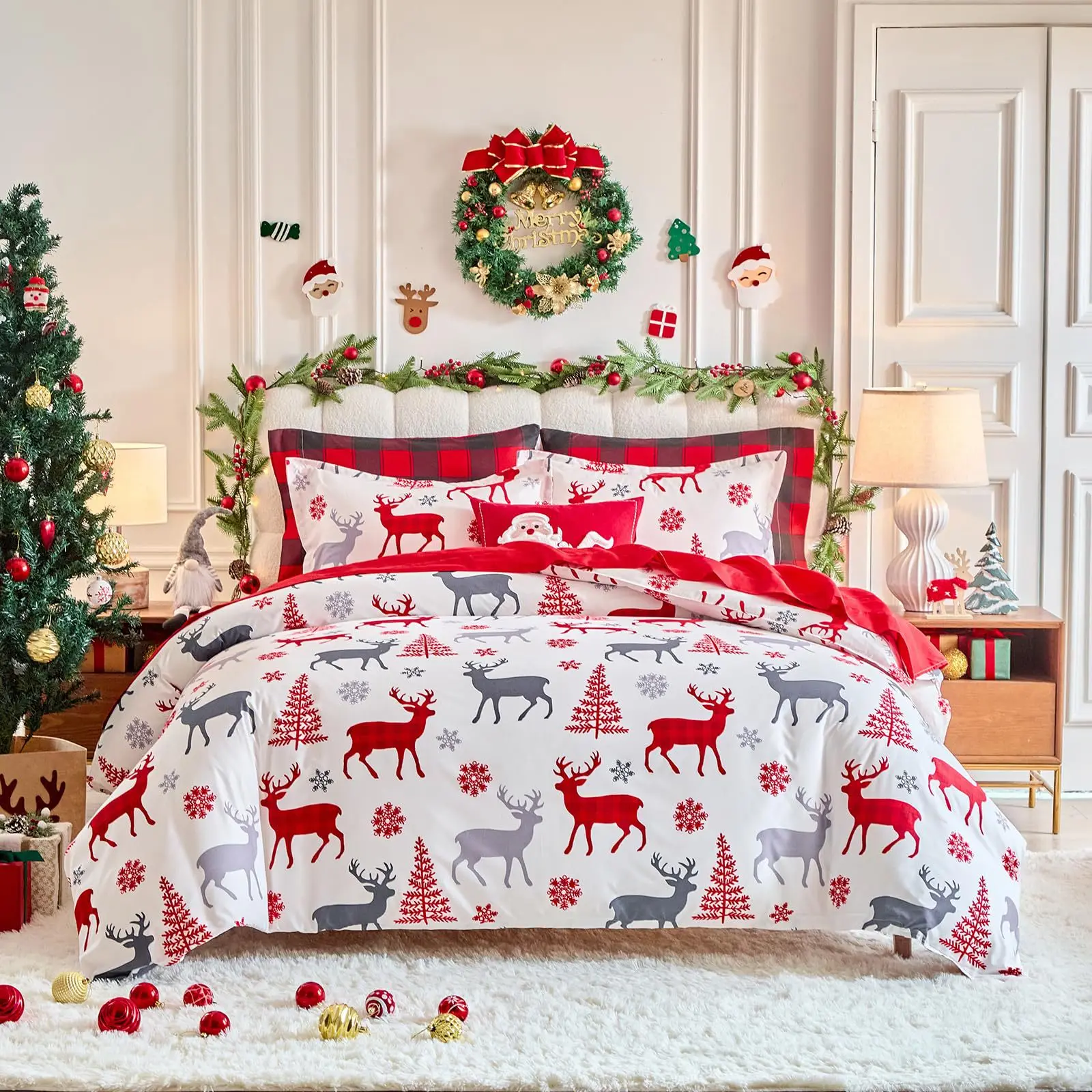 新スタイル寝具セット 3点セット プリント掛け布団 キャラクター柄 クリスマス用寝具セット