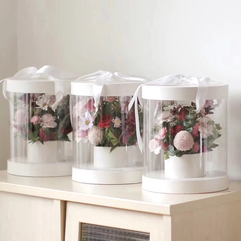 Factory Custom Transparent Paper Strawberry clear Flower Packaging Paper Round Rose Box Round Gift Boxes for Flower