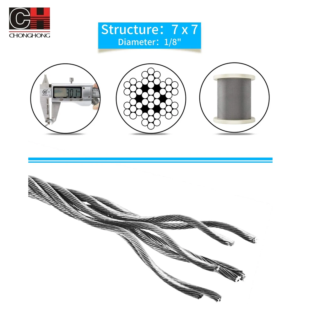 Ehuihuan Cavo Acciaio 2mm, 60m Corda Fil di Ferro per Recinzioni, Filo Acciaio Inox, Filo Metallico per Appendere, Fune Metallica Cavo, Stainless Steel Picture Hanging Wire Rope per Sospensione Tende