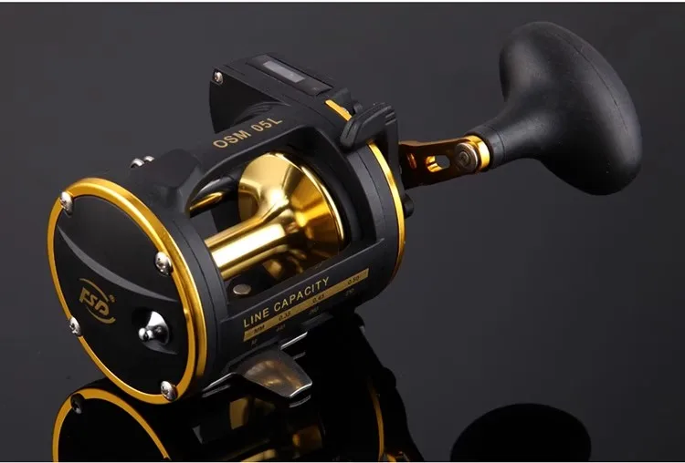 トローリング　フィッシングリール　ゴールド Lizard OSM05L パワー ラインカウンター付き トローリングフィッシング