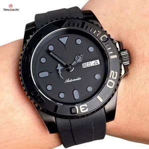 OEM Custom PVD Sterile Black Dial SUB Dive Mechanical Watches Men 8205 Movement Black Shark Hand Waterproof Wristwatch