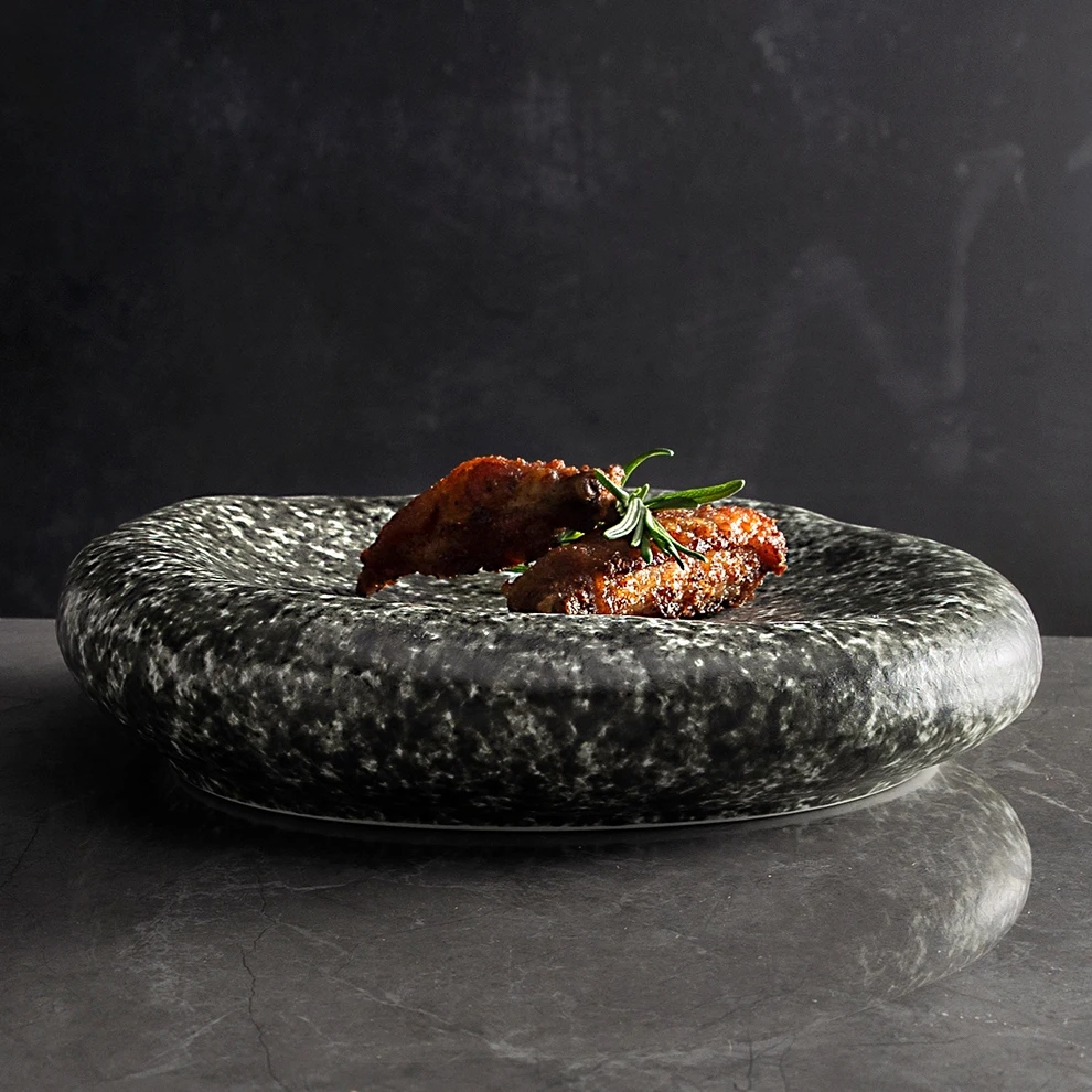 OUNONA Keramik Servierplatte Marmor-Optik - 26,5cm Elegantes Tablett Für Sushi & Vorspeisen