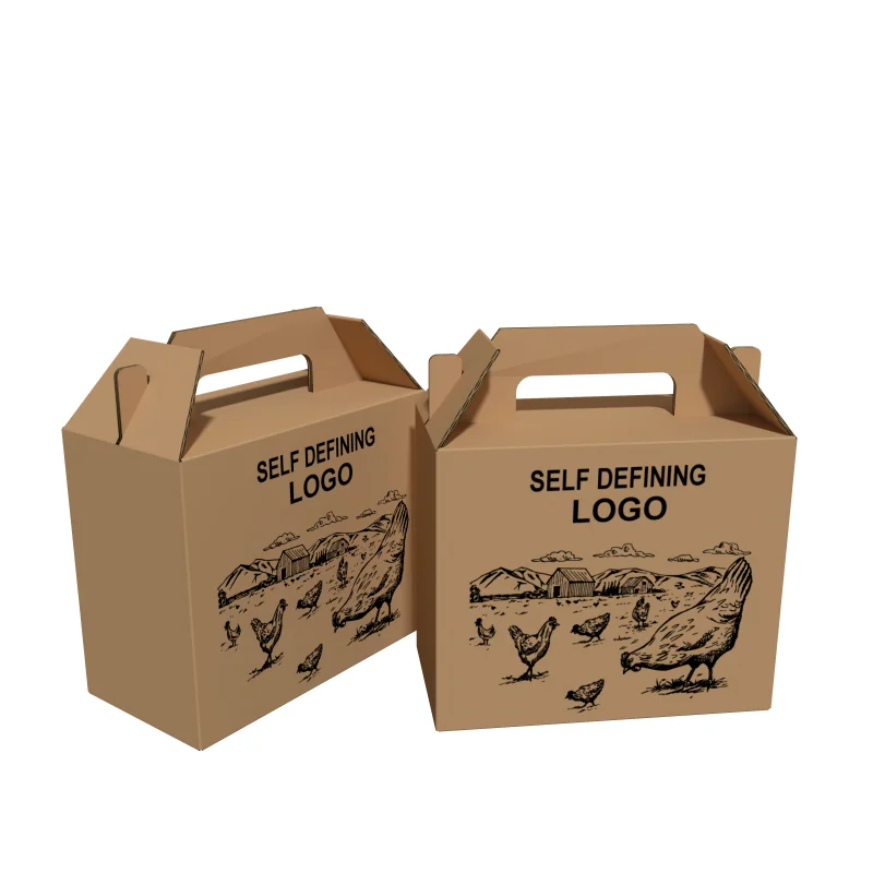 Printed Logo Chick Corrugated Paper Box Chicken Feed Cardboard Boxes Fruit Gift Packaging Box With Handle