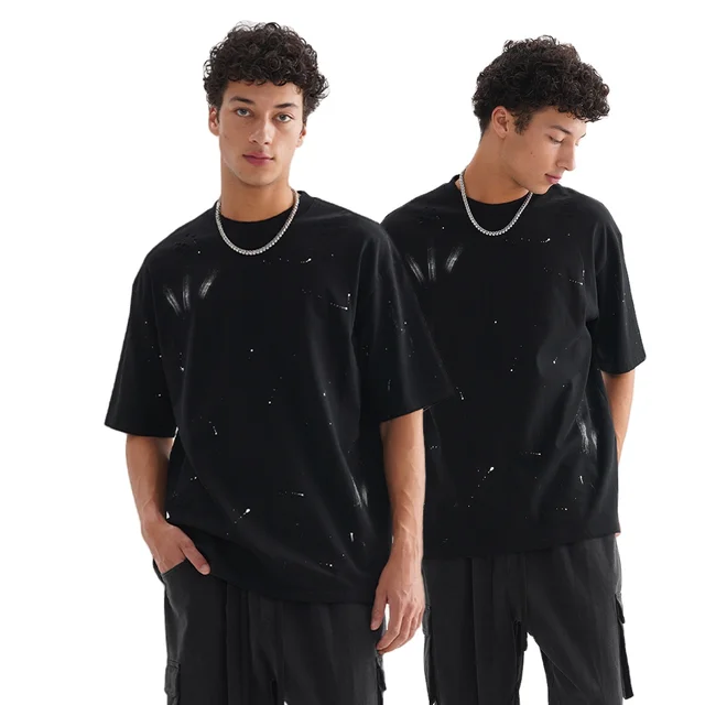 280g Heavyweight Pure Cotton Dotted Short-sleeved Men's T-shirt in European and American Trendy Retro and Loose Style.