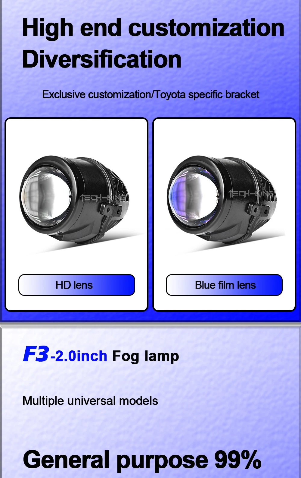 TECH-KING new 2.0-inch 12V 72W high-brightness focused automotive projection light T oyota Nissan LED dual-light lens fog lamps