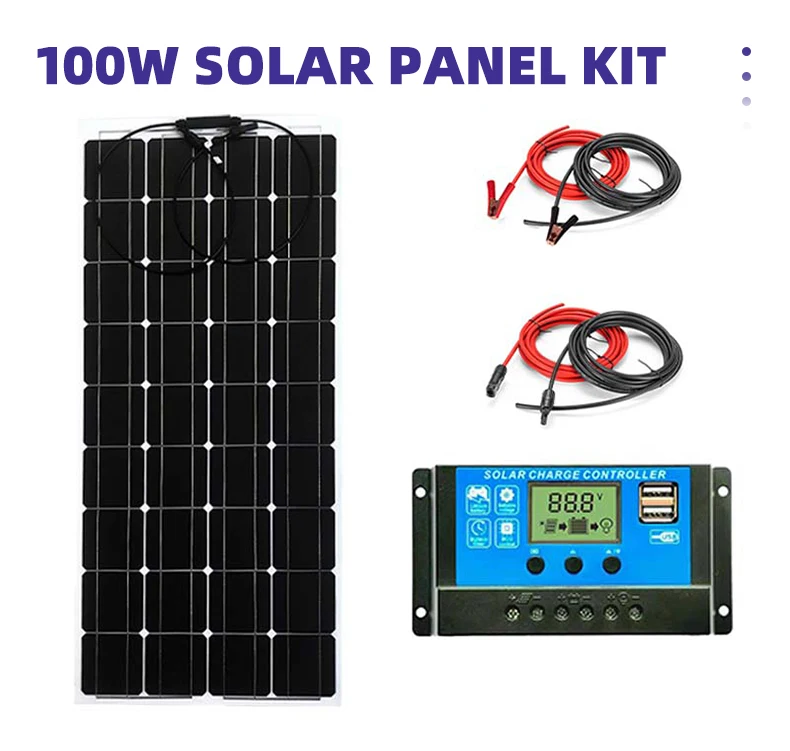 12V Monocrystalline Flexible Solar Trickle Portable Power Panel 19% Efficiency 50W Max Car Battery Charger Waterproof Solar