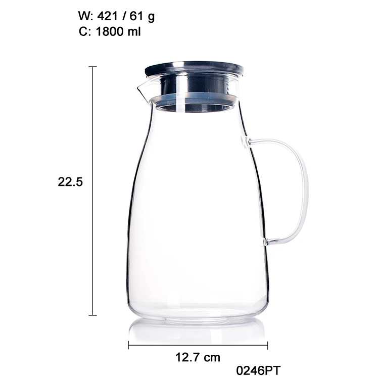 1pc Glass Pitcher 61 oz/ 1.8 L, Water Pitcher with Lid and Filter