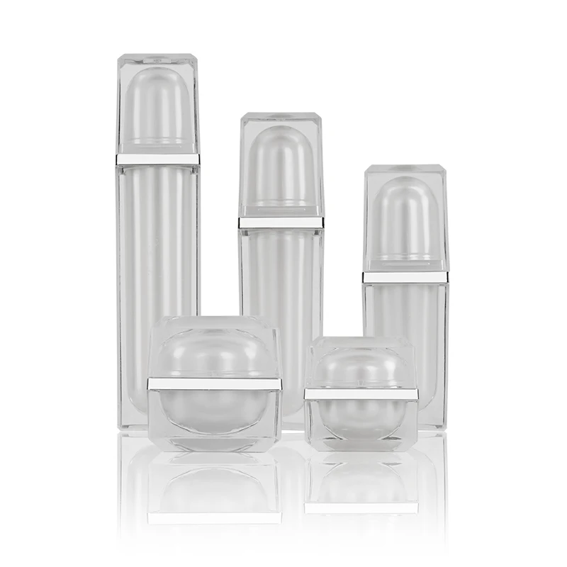 Luxury acrylic bottles jar white coemtic packaging set clear dropper bottle for essential oil skin care cream