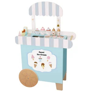 Play House Ice Cream Trolley Toys Children's Simulation Ice Cream Cone Wooden Supermarket Kitchen Set Toy