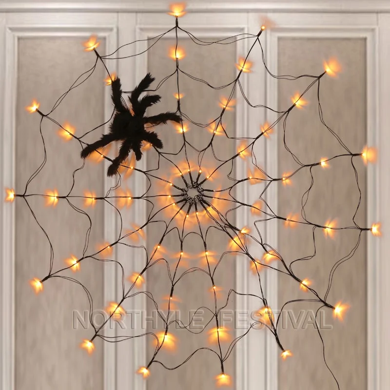 RTS USB Battery Box Operated LED Spider Net Light Halloween Decoration  Spider Web Lamp for Festival Party Hotel Decoration